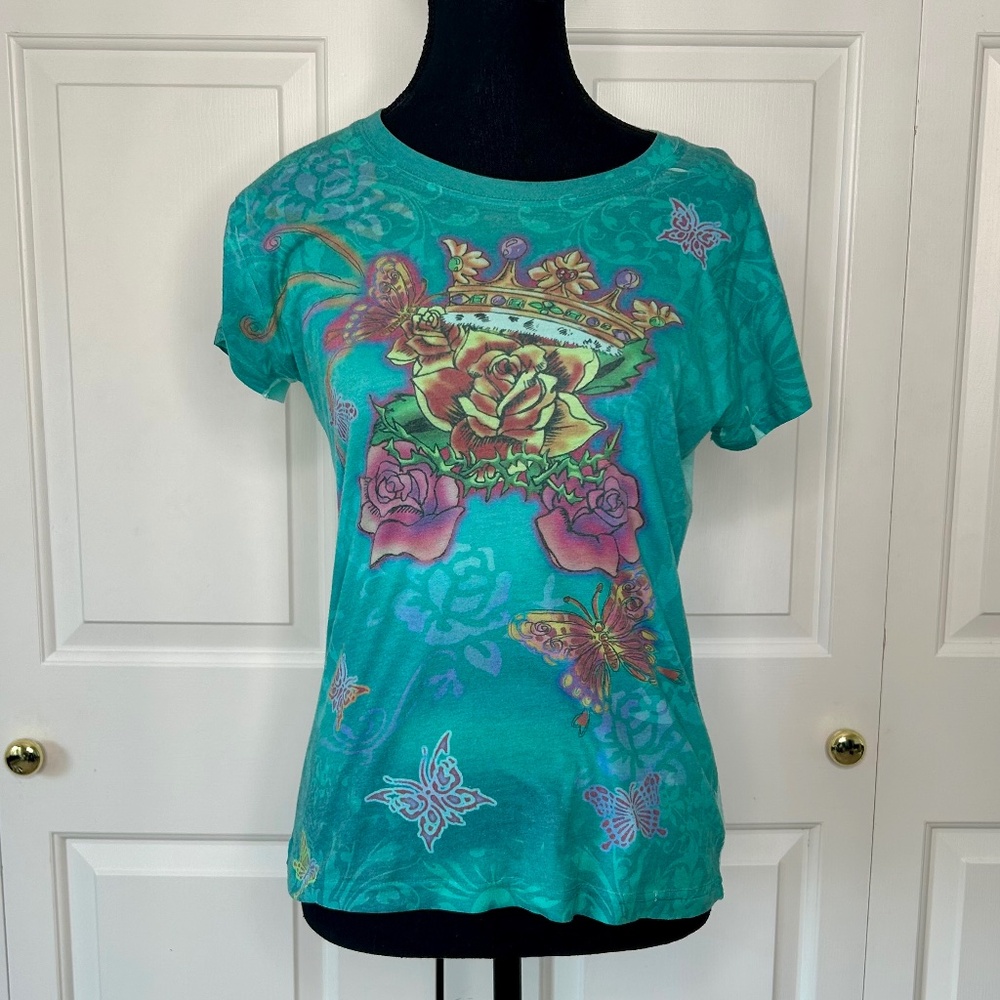 Shlomo Teal Graphic T-Shirt Size L